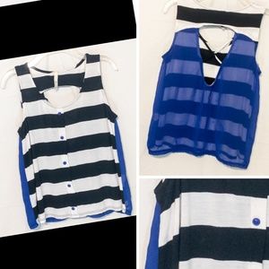 Tank Top ☀️5/$15!🌴 Striped Blue Sheer Mindcode M